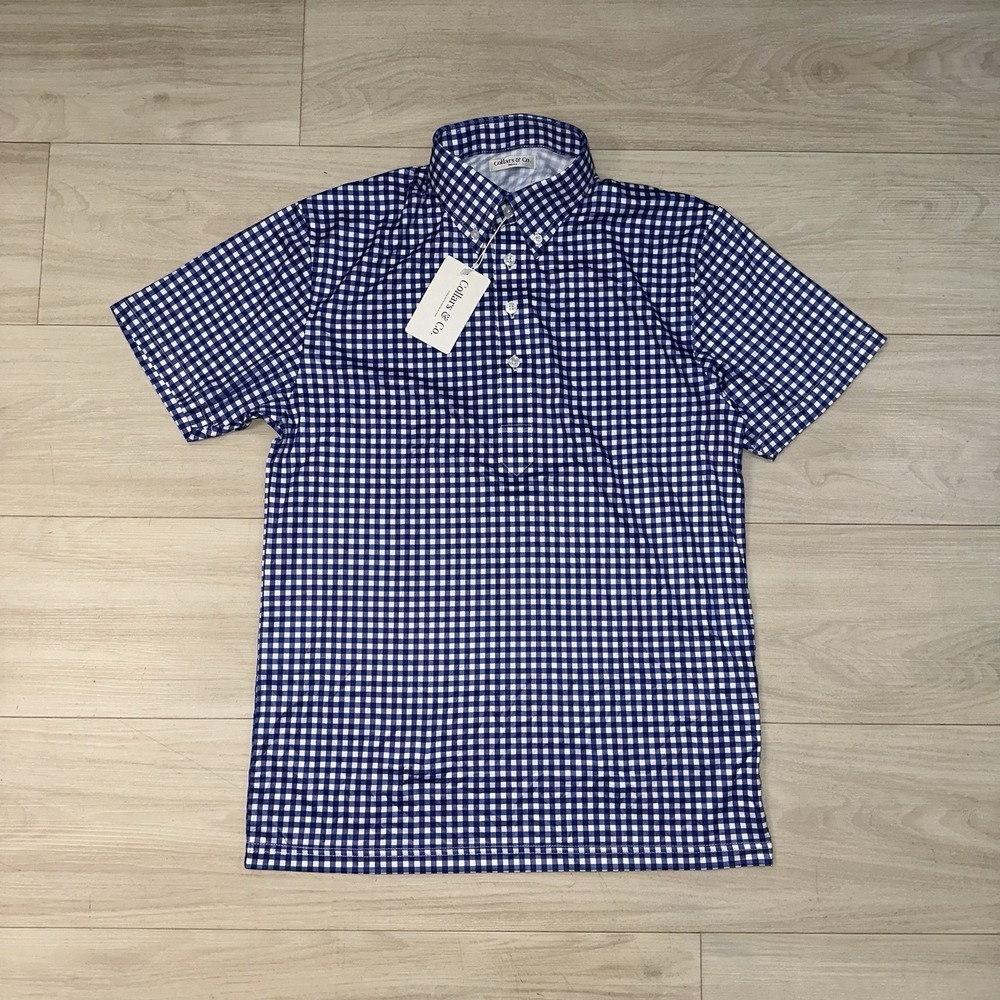 Collars and Co Polo Gingham Check Pattern Size Small Blue NWT Golf Preppy Flex
